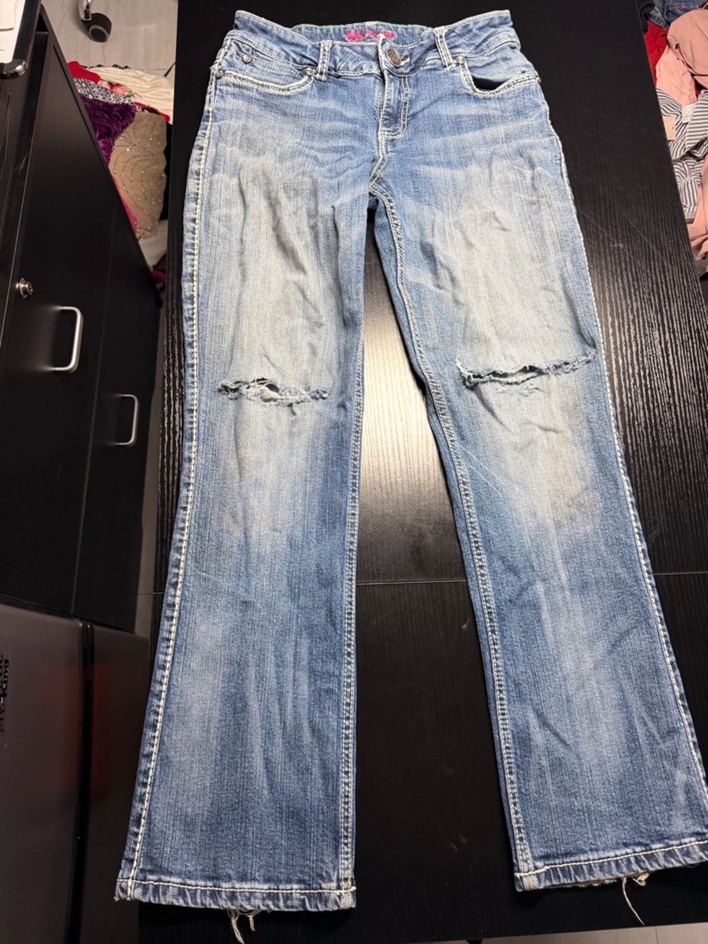Wrangler Light Blue Flare Jeans with Knee Distress